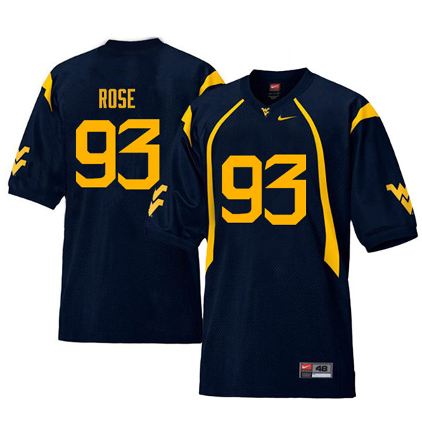Men #93 Ezekiel Rose West Virginia Mountaineers Retro College Football Jerseys Sale-Navy